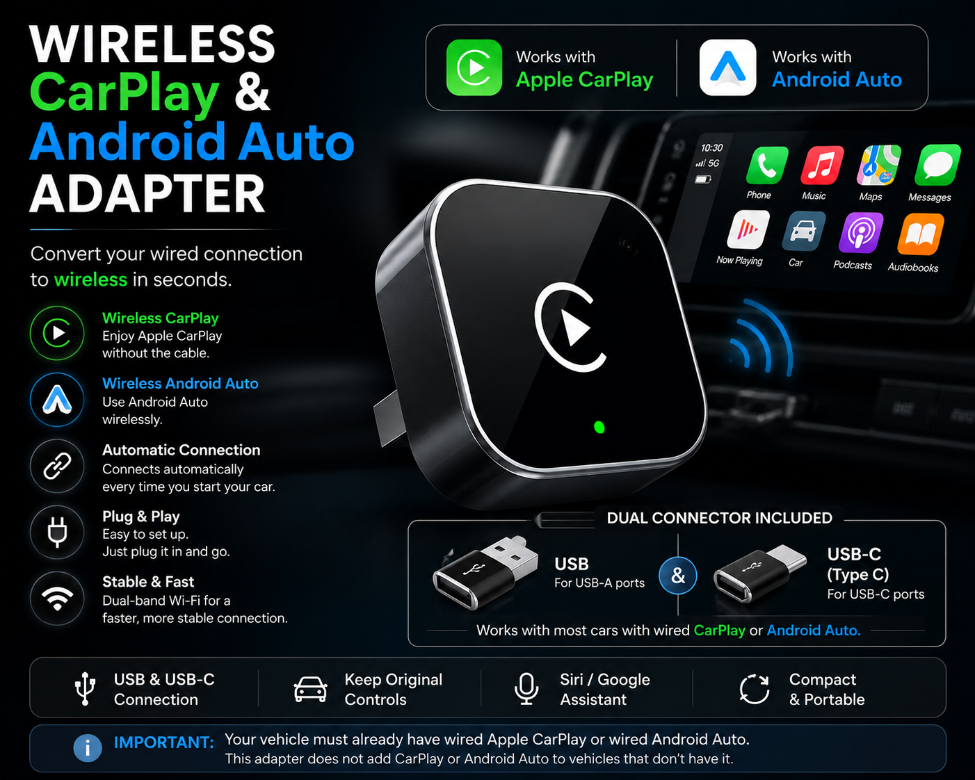 Pinnacle wireless CarPlay & Android Auto Adapter