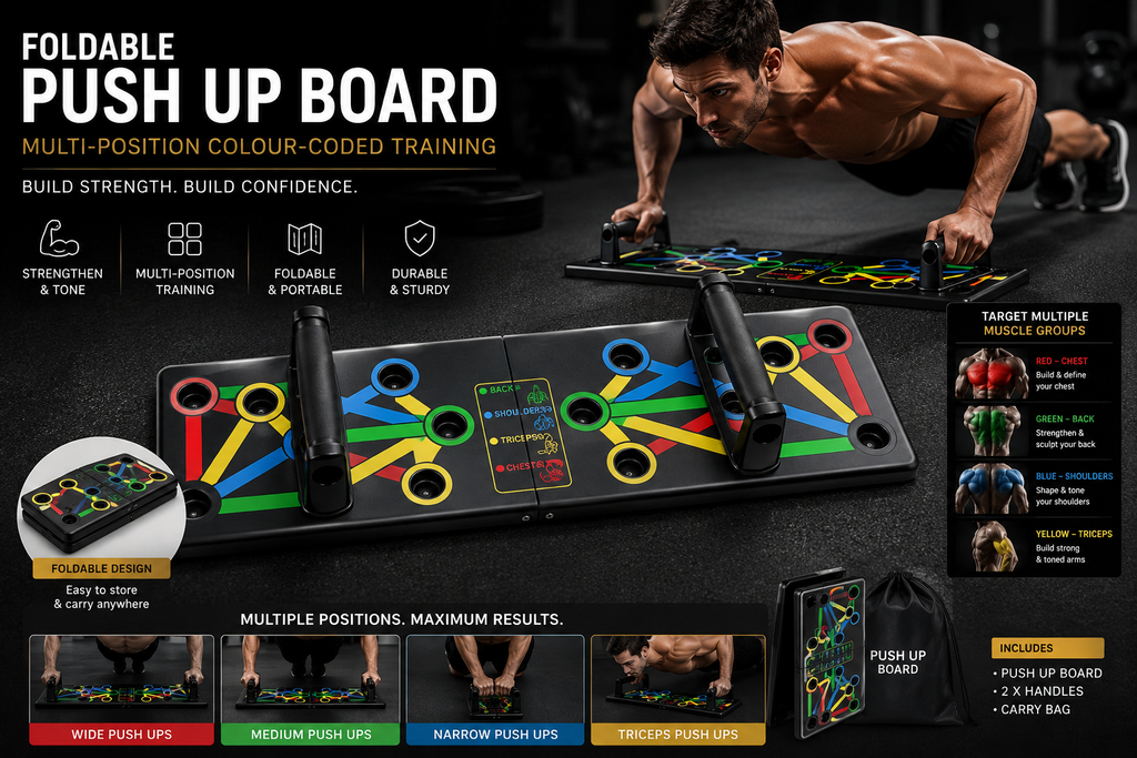 Foldable Push Up Board – Multi-Position Colour-Coded Home Gym Training Board with Handles